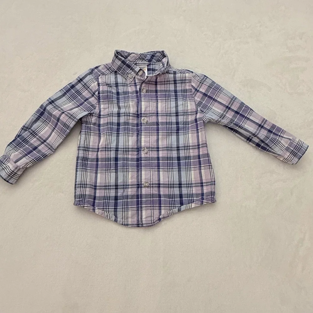 Gymboree Toddler‎ Boys 2T Purple Blue Plaid Long Sleeve Button Down Cotton Shirt